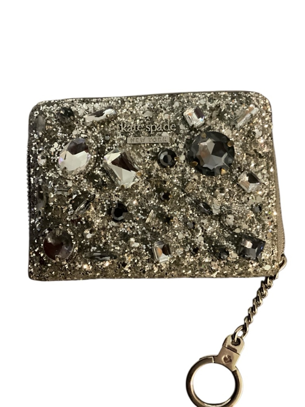 NWOT Kate Spade New York Silver Jeweled Card Wallet with Key Ring
